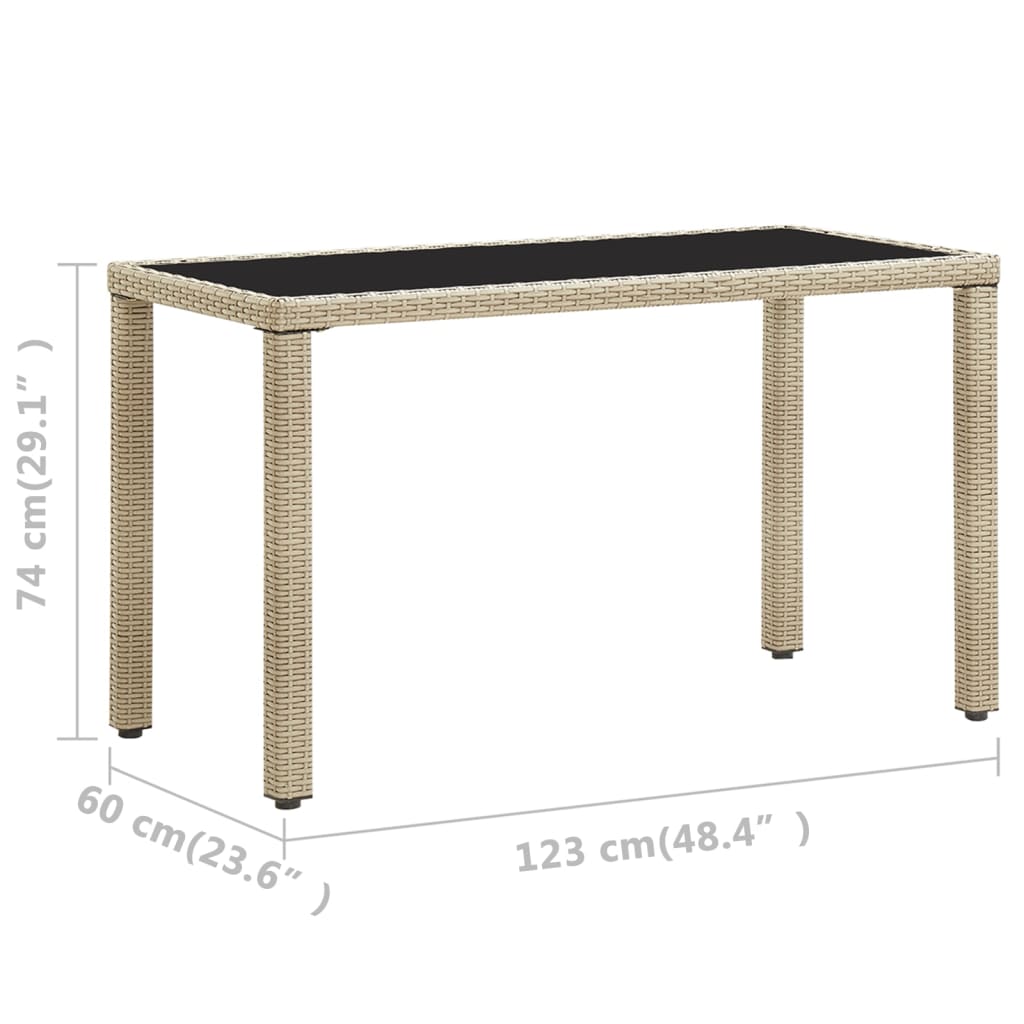 havebord 123x60x74 cm polyrattan beige