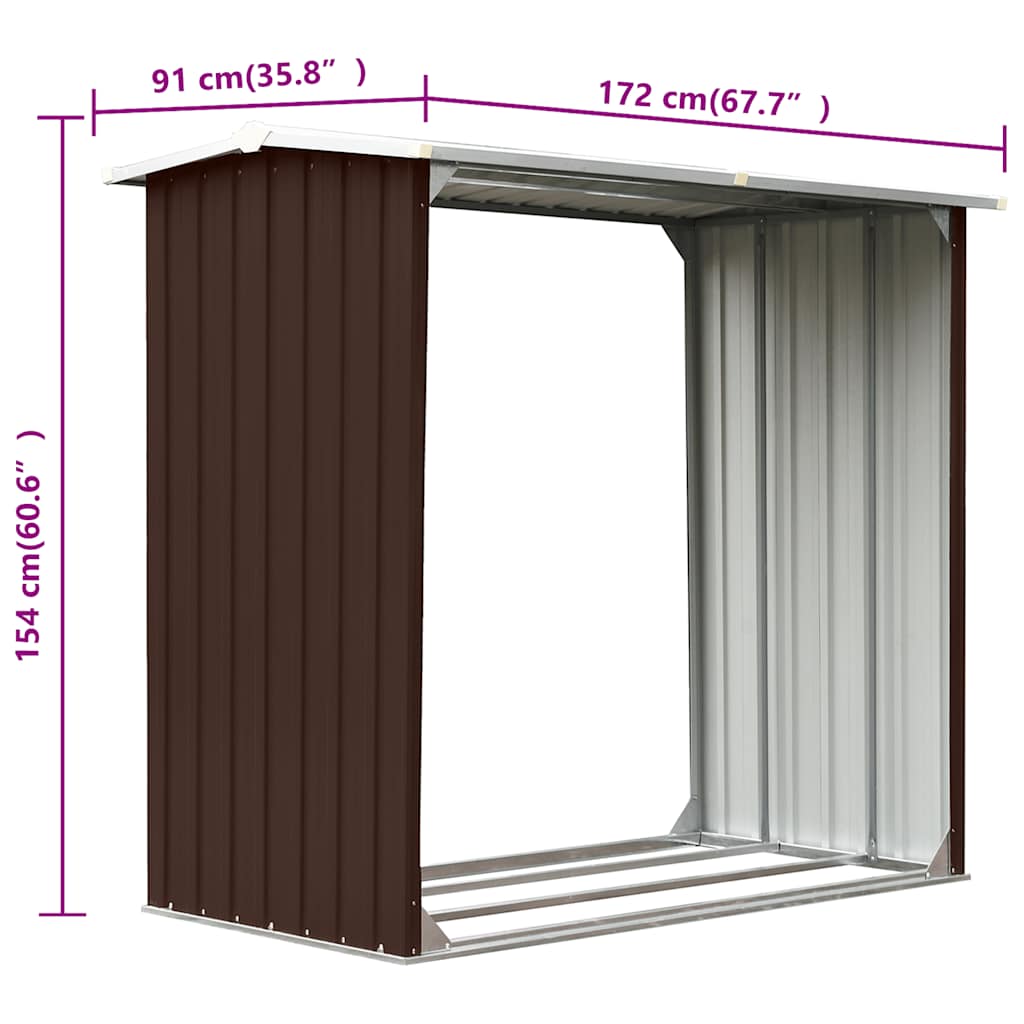 brændeskur 172 x 91 x 154 cm galvaniseret stål brun