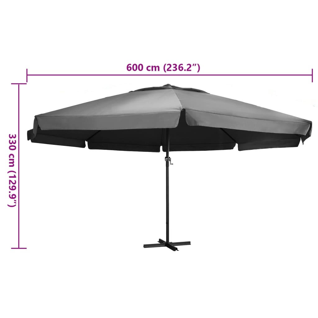 haveparasol med aluminiumstang 600 cm antracitgrå
