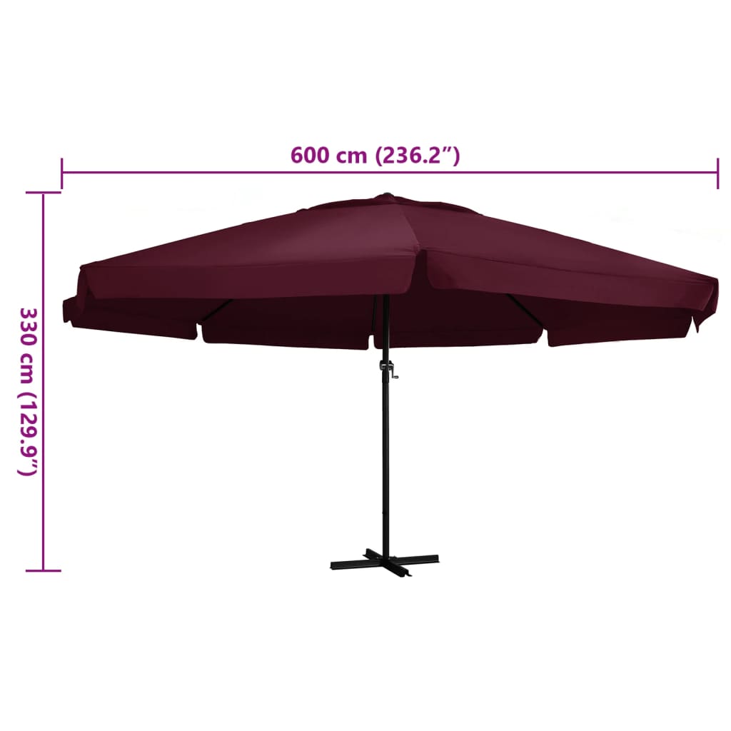 haveparasol med aluminiumstang 600 cm bordeauxrød