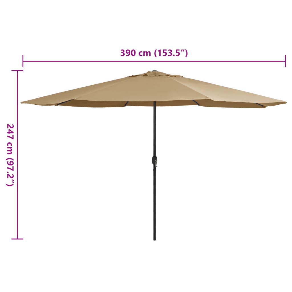 parasol med metalstang 390 cm gråbrun