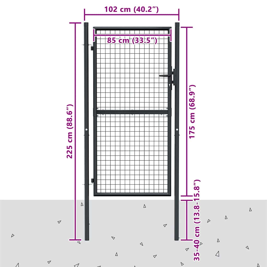 havelåge i net galvaniseret stål 100x175 cm grå
