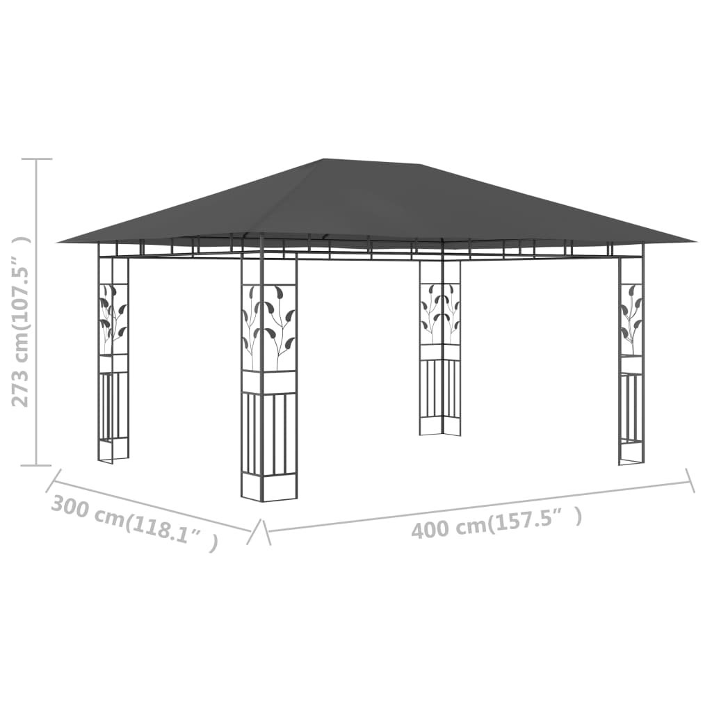 pavillon med myggenet 4x3x2,73 m 180 g/m² antracitgrå