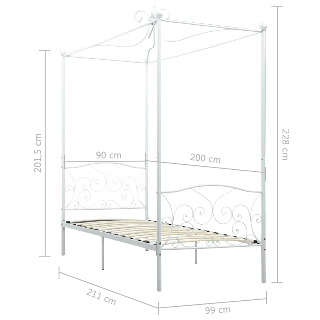 sengestel til himmelseng 90 x 200 cm metal hvid