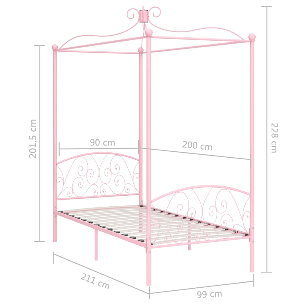 sengestel til himmelseng 90 x 200 cm metal pink