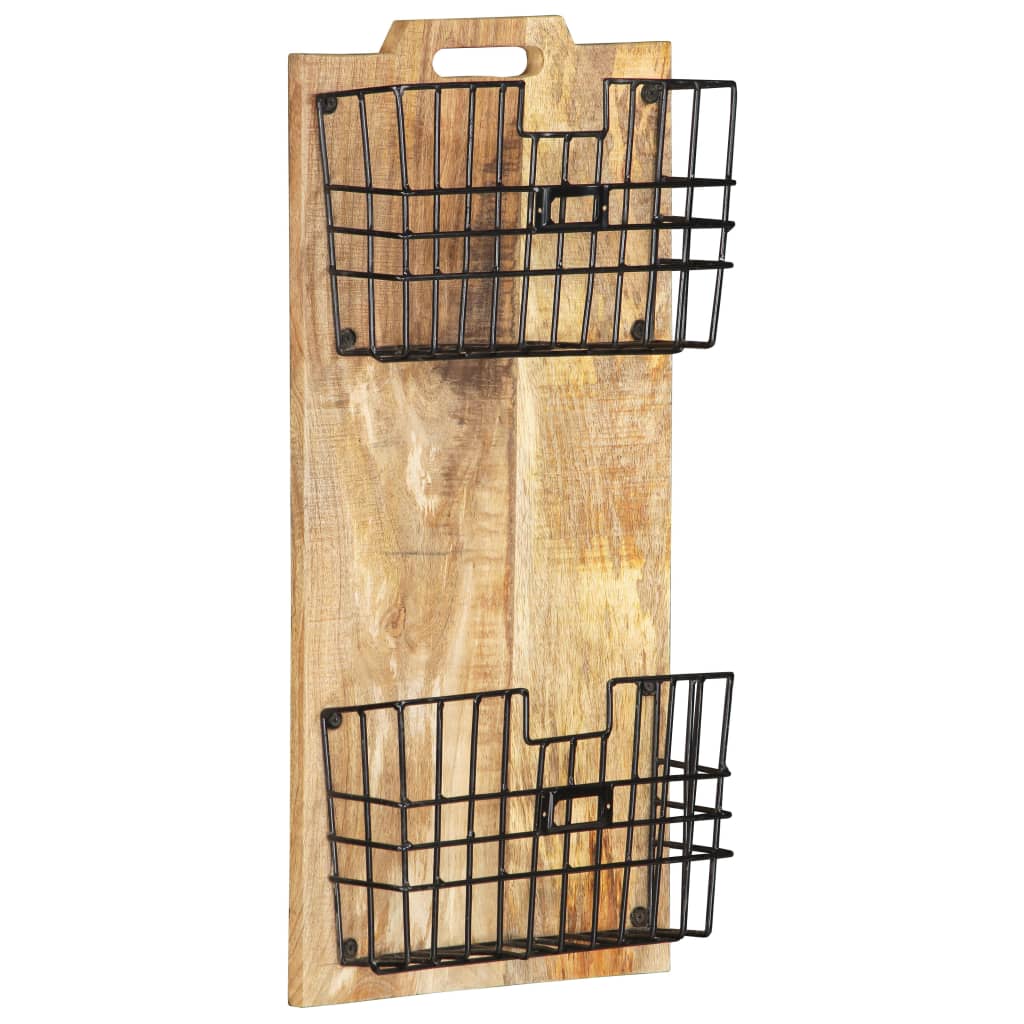 væghængt magasinholder 33x10x67 cm massivt ru mangotræ