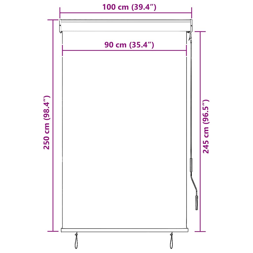 udendørs rullegardin 100x250 cm blå og hvid