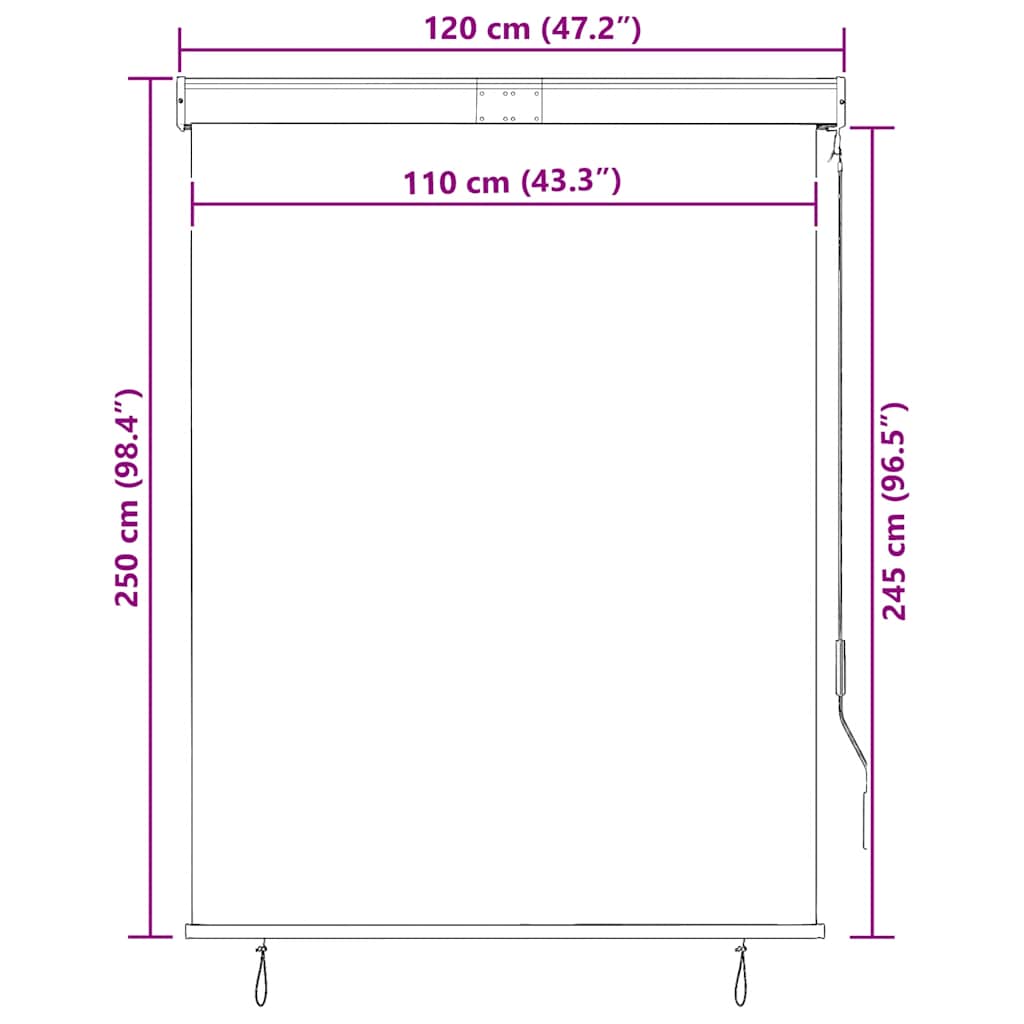 udendørs rullegardin 120x250 cm cremefarvet