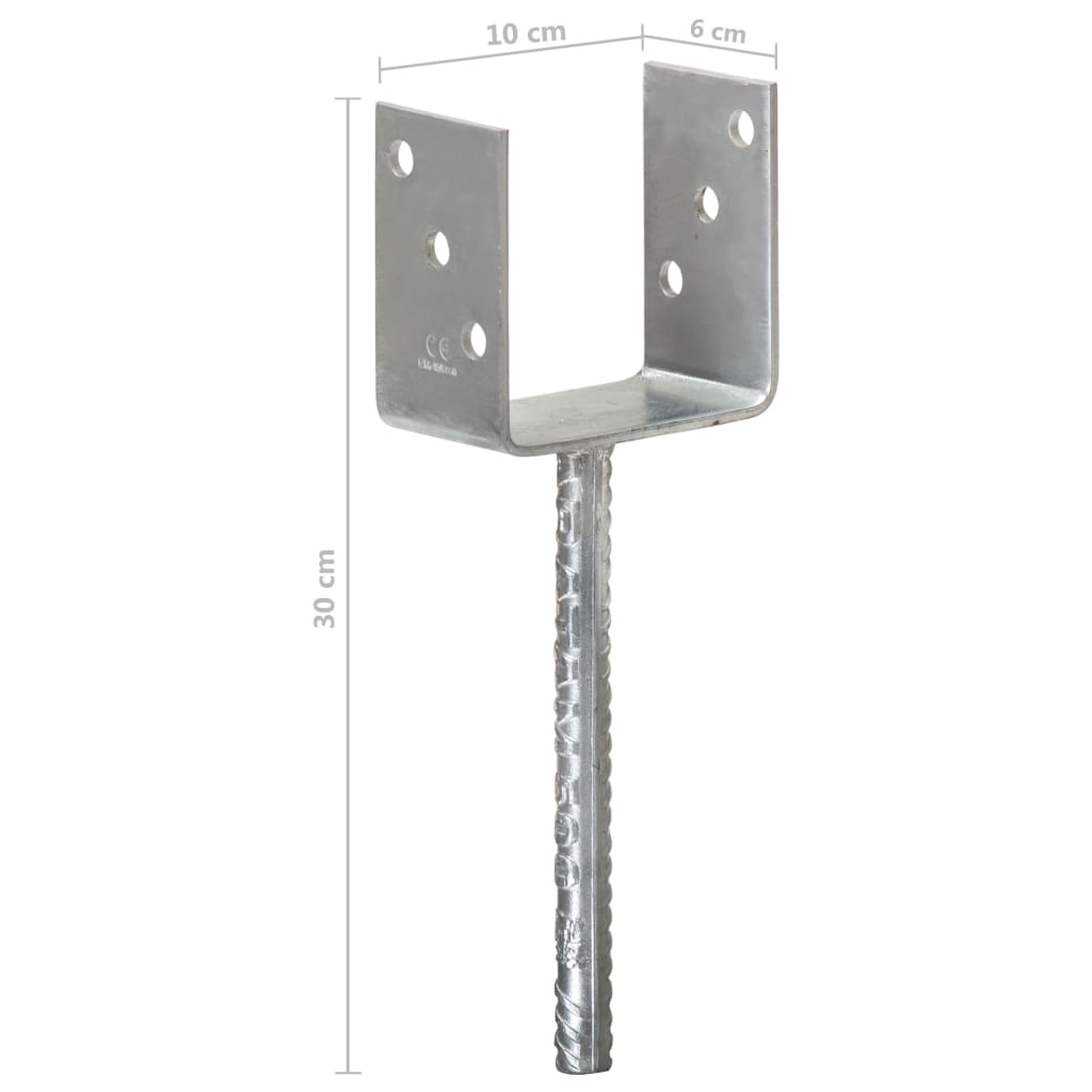 hegnspløkker 6 stk. 10x6x30 cm galvaniseret stål sølvfarvet