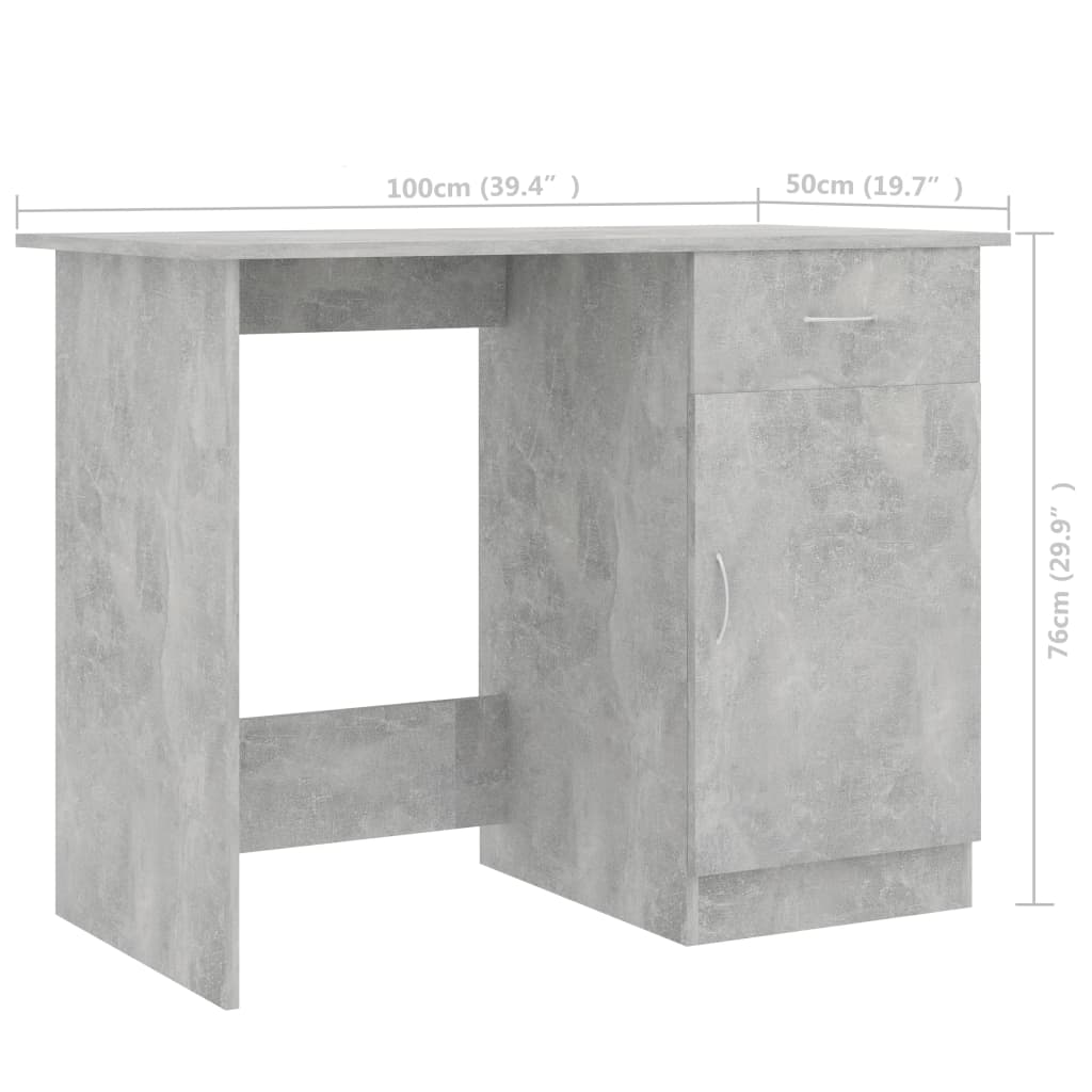 skrivebord 100x50x76 cm konstrueret træ betongrå