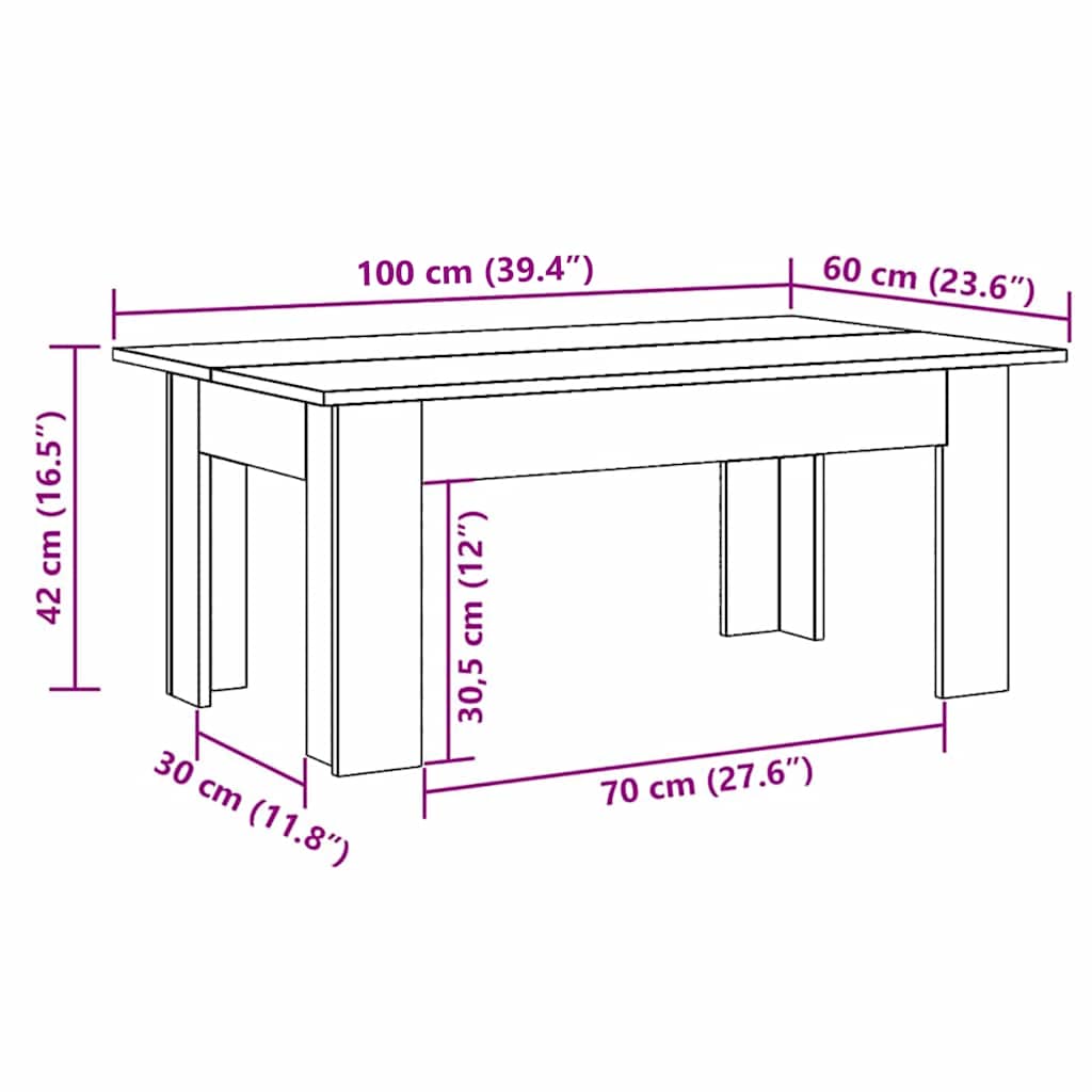 sofabord 100x60x42 cm konstrueret træ sonoma-eg