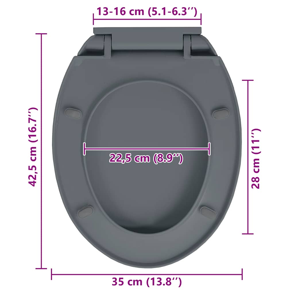 toiletsæde med soft close og quick release-funktion oval grå