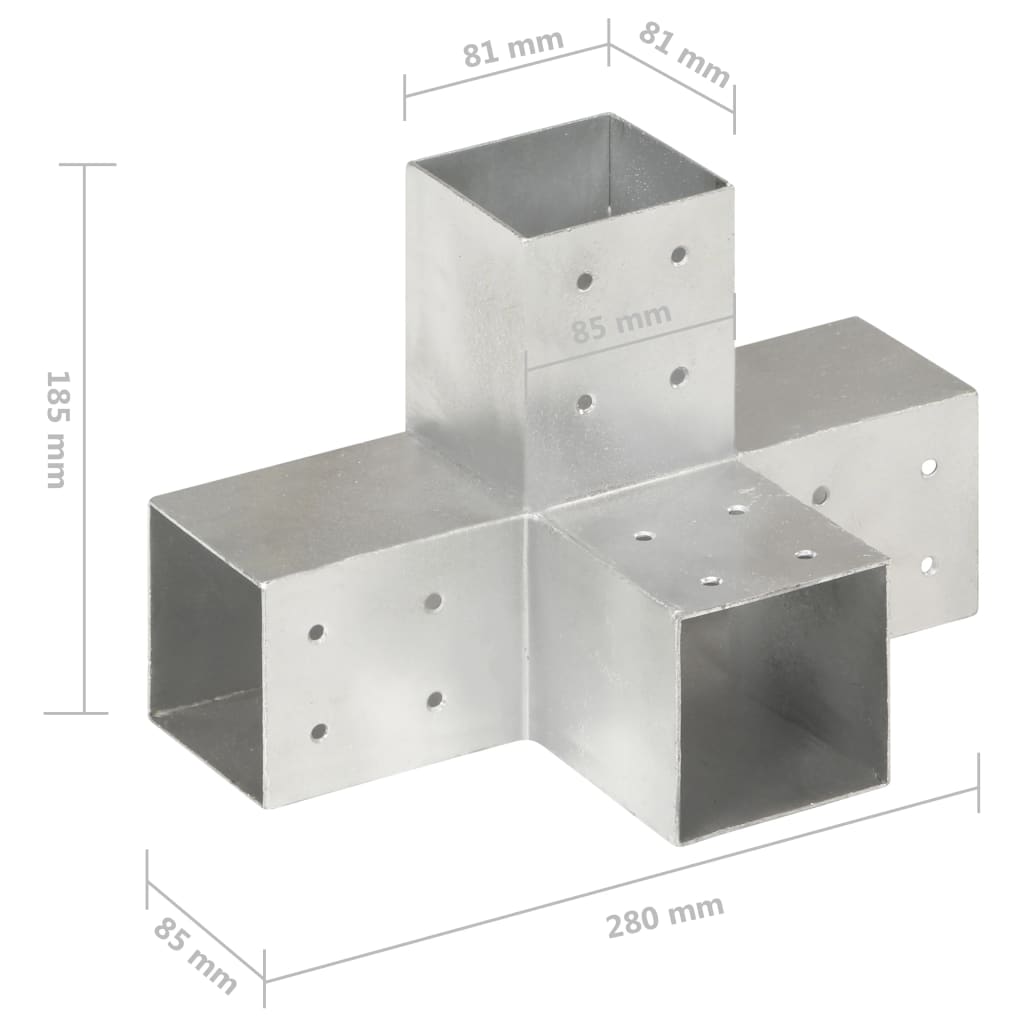 stolpebeslag X-form 4 stk. 81x81 mm galvaniseret metal