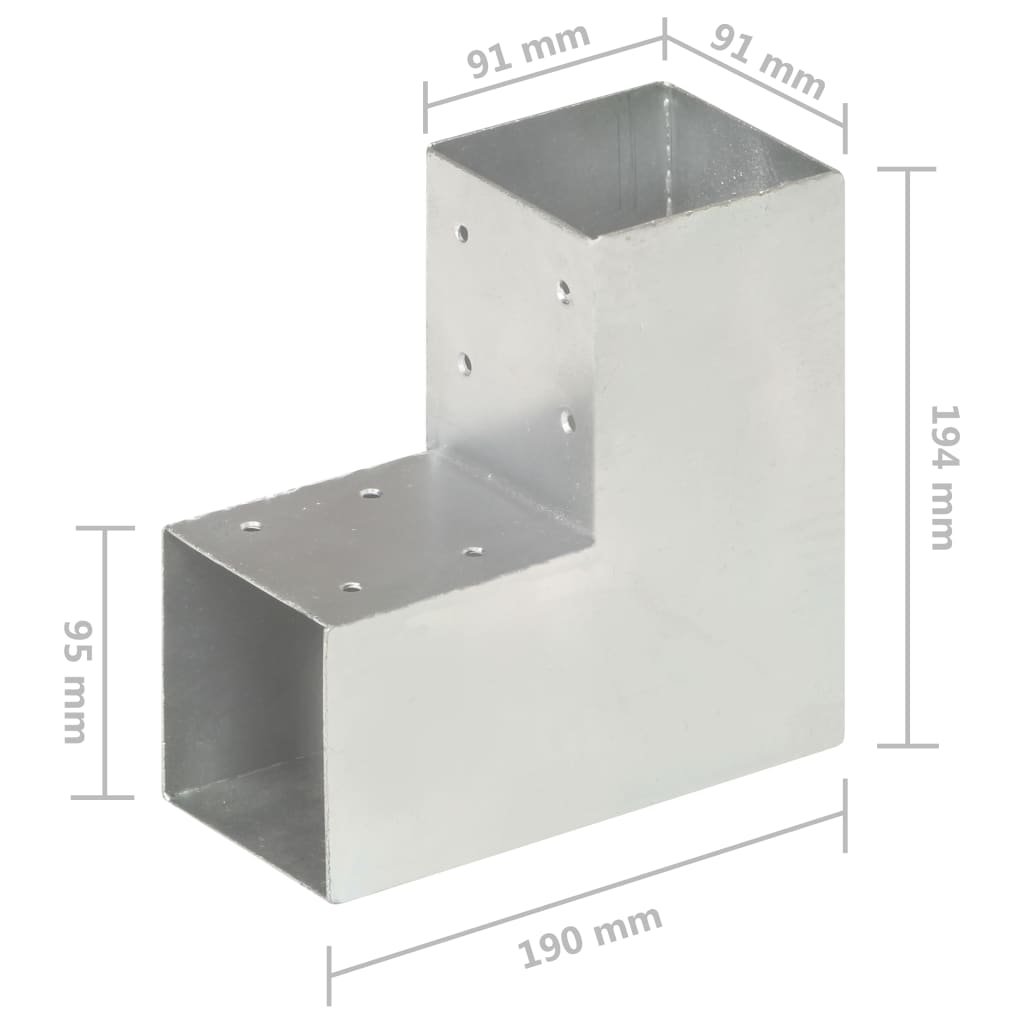 stolpebeslag L-form 4 stk. 91x91 mm galvaniseret metal
