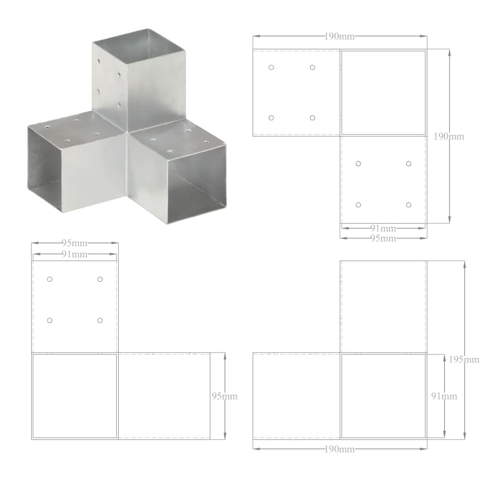 stolpebeslag Y-form 91x91 mm galvaniseret metal