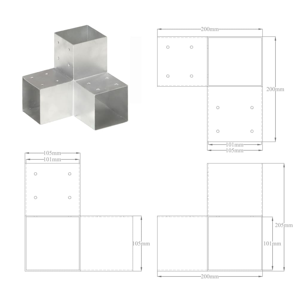 stolpebeslag Y-form 101x101 mm galvaniseret metal