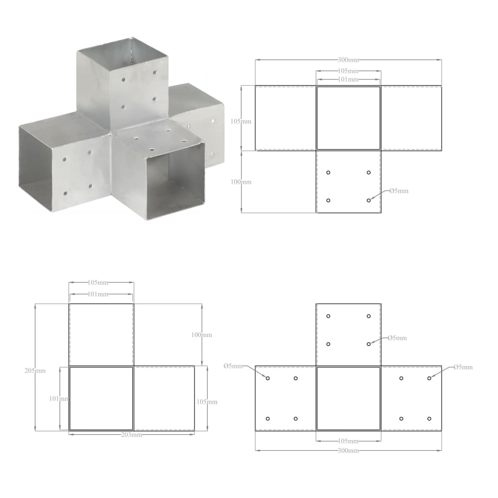 stolpebeslag X-form 101x101 mm galvaniseret metal