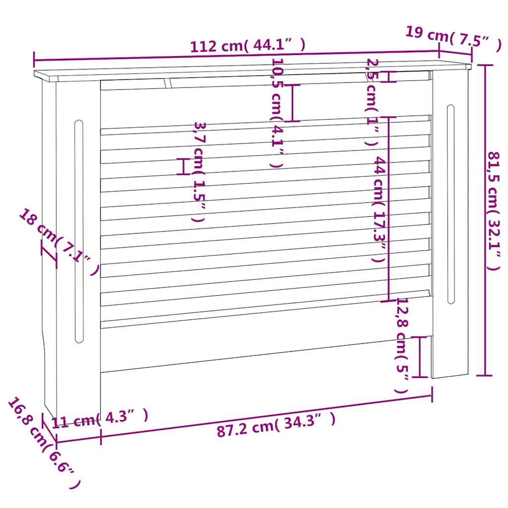 radiatorskjuler 112x19x81,5 cm MDF