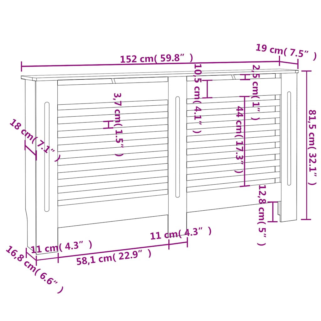 radiatorskjuler 152x19x81,5 cm MDF