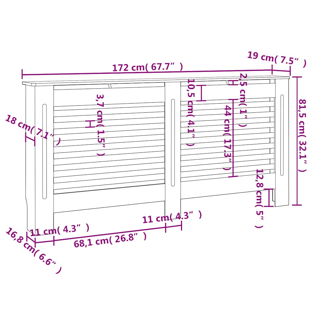 radiatorskjuler 172x19x81,5 cm MDF sort