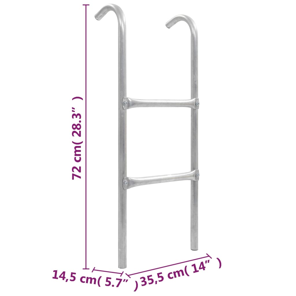 trampolinstige med 2 trin 72 cm stål sølvfarvet (egnet til 65 cm i højden)