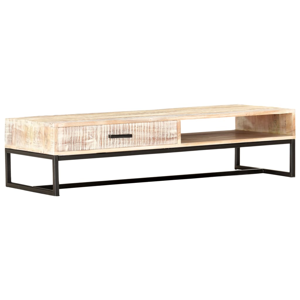 sofabord 117 x 50 x 30 cm massivt akacietræ hvid