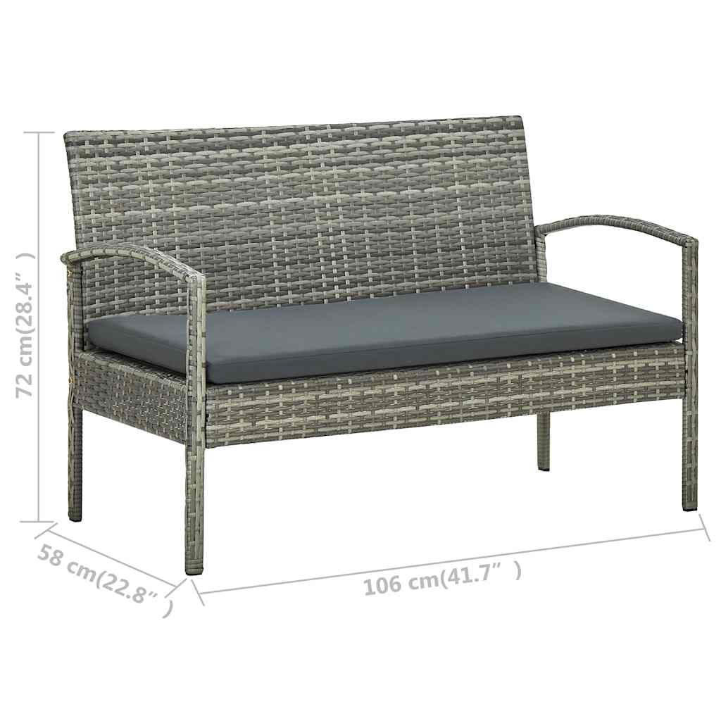 loungesæt til haven 5 dele med hynder polyrattan grå