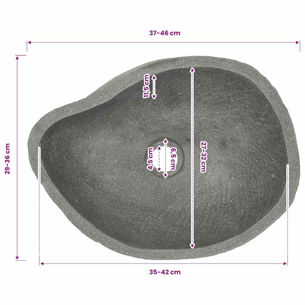håndvask (37-46) x (29-36) cm oval flodsten