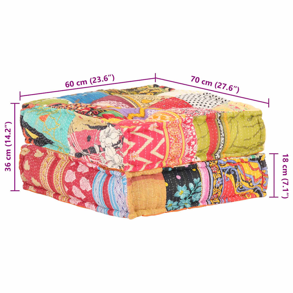 puf med patchwork 60x70x36 cm stof
