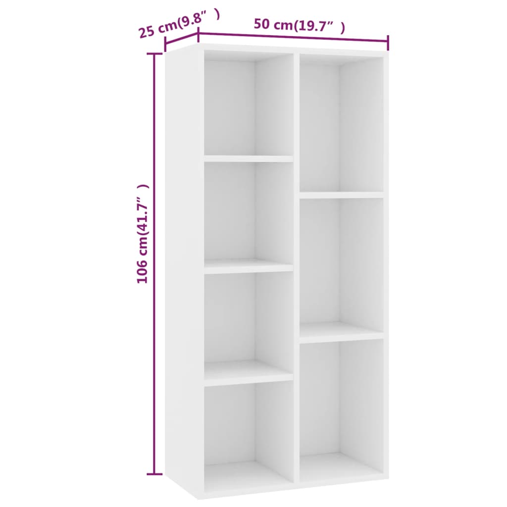 bogreol 50x25x106 cm konstrueret træ hvid