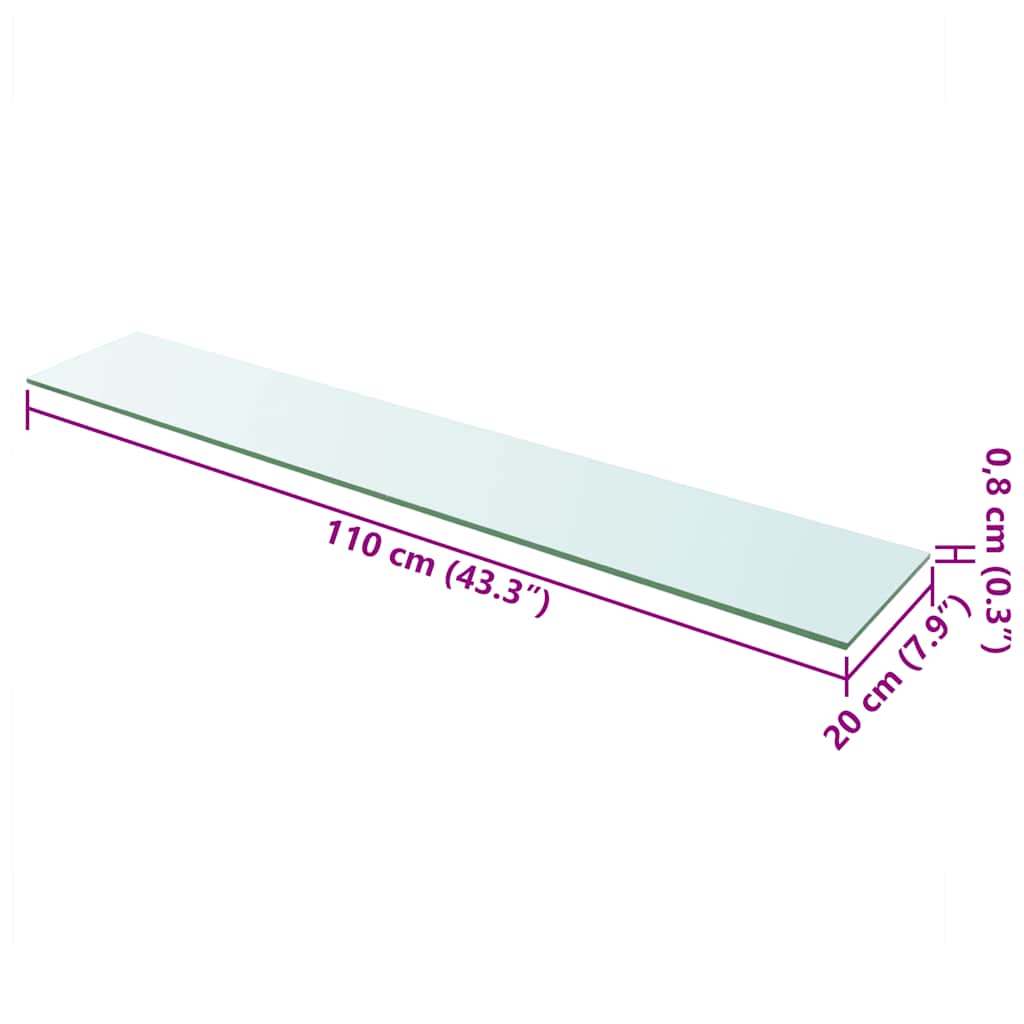 hylder 2 stk. glaspanel 110 x 20 cm klar