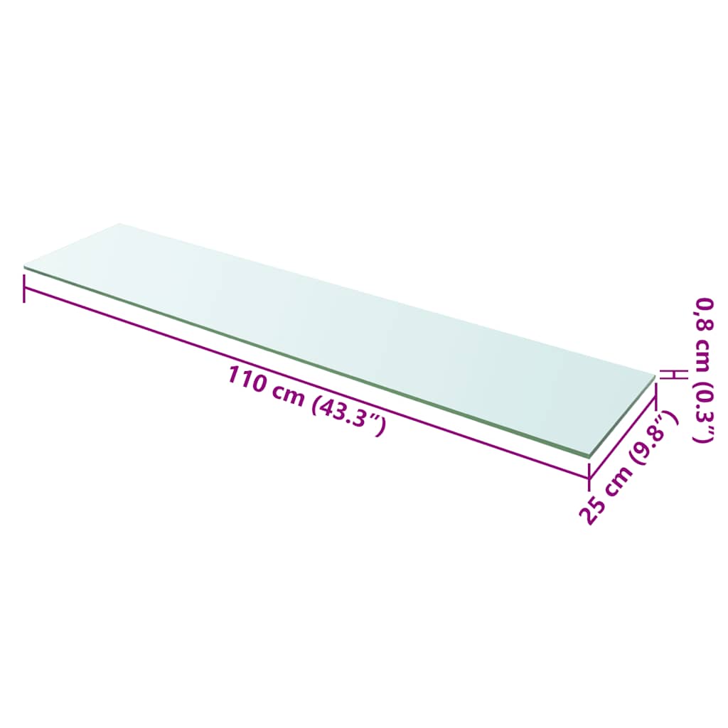 hylder 2 stk. glaspanel 110 x 25 cm klar