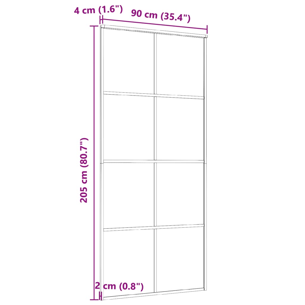 skydedør 90x205 cm sikkerhedsglas og aluminium sort