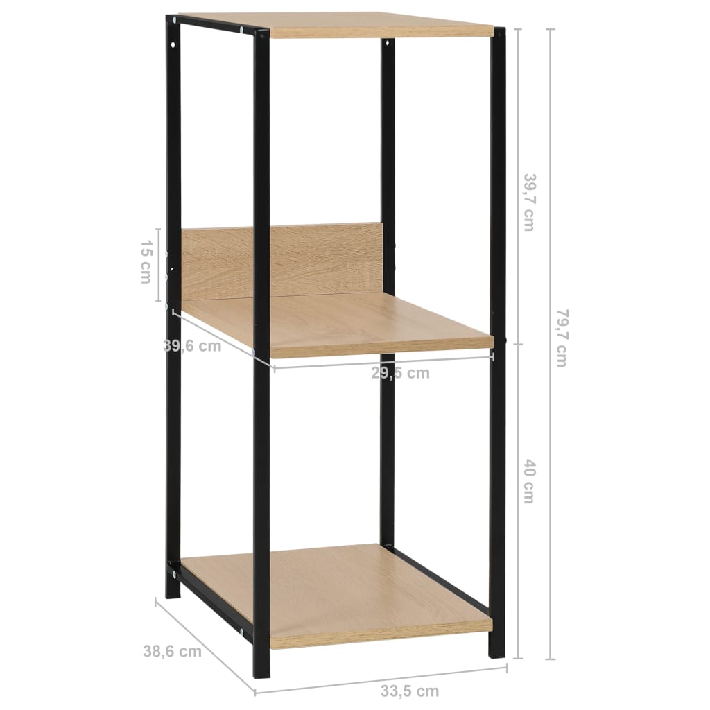 bogreol 33,5x39,6x79,7 cm konstrueret træ sort og egetræsfarve