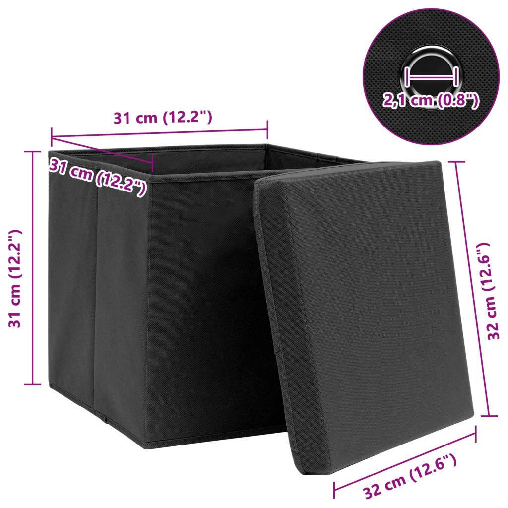 opbevaringskasser med låg 4 stk. 32x32x32 stof sort