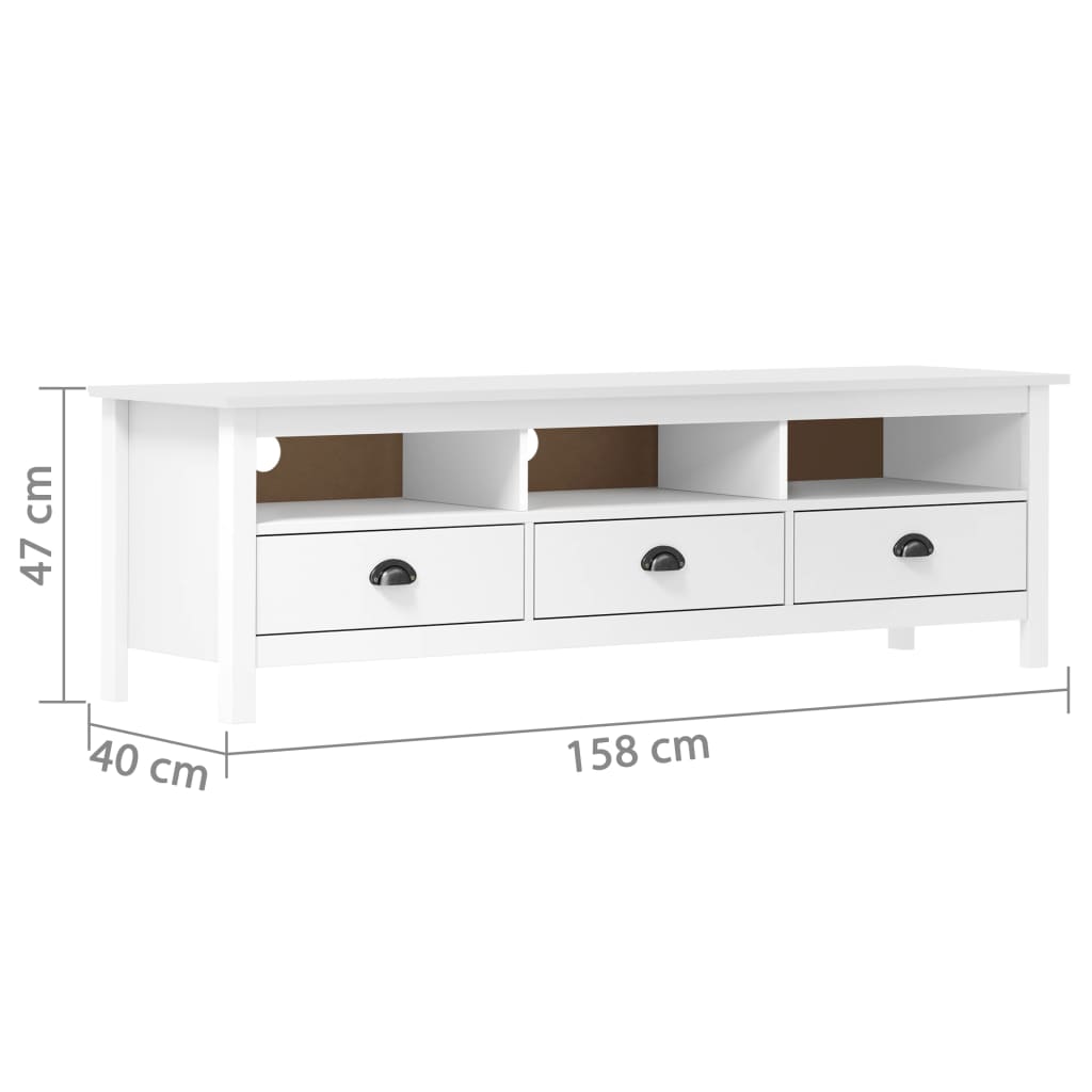 tv-bord Hill 158x40x47 cm massivt fyrretræ hvid