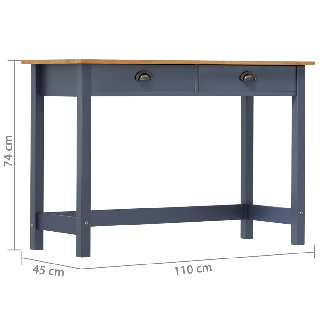 konsolbord Hill med 2 skuffer 110x45x74 cm massivt fyrretræ grå