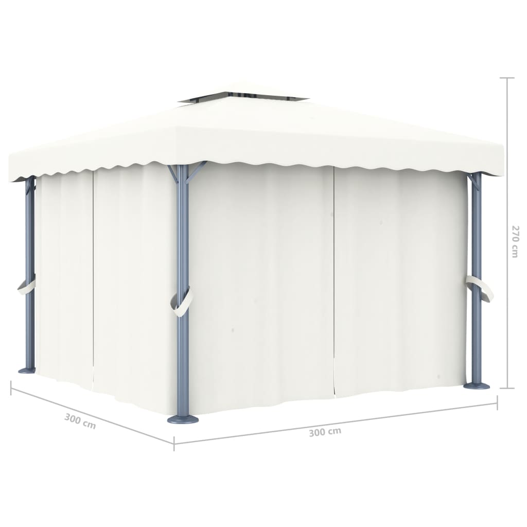 pavillon med gardin 3x3 m aluminium cremefarvet