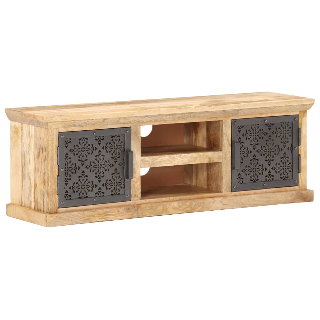 tv-skab med stållåger 120x30x40 cm massivt mangotræ