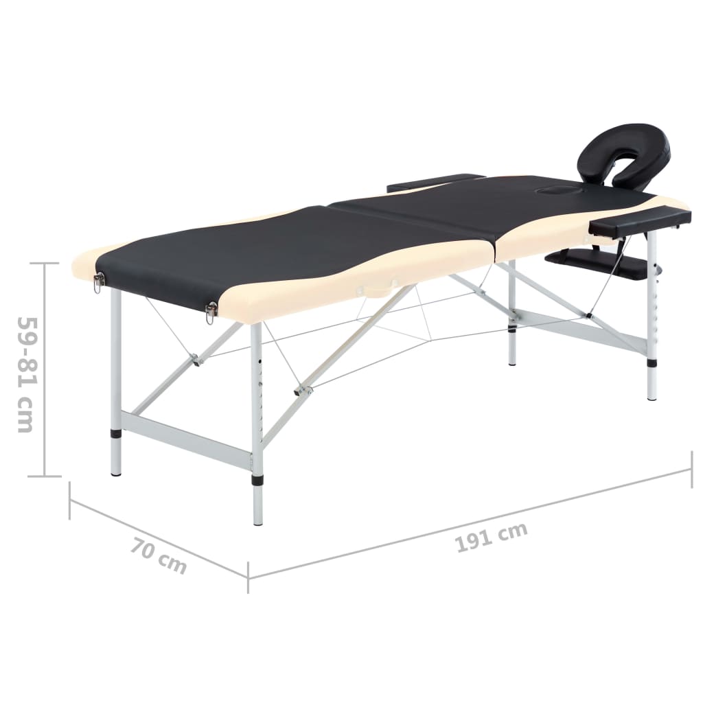 sammenfoldeligt massagebord aluminiumsstel 2 zoner sort beige