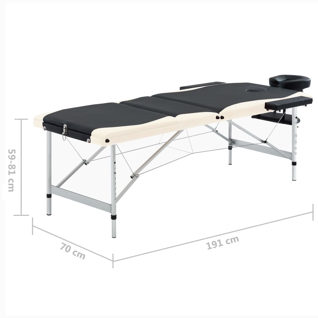 sammenfoldeligt massagebord aluminiumsstel 3 zoner sort beige