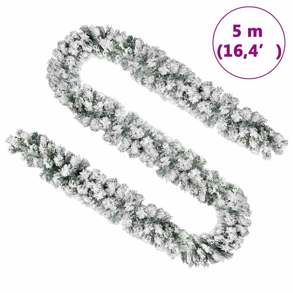juleguirlande med puddersne 5 m PVC grøn
