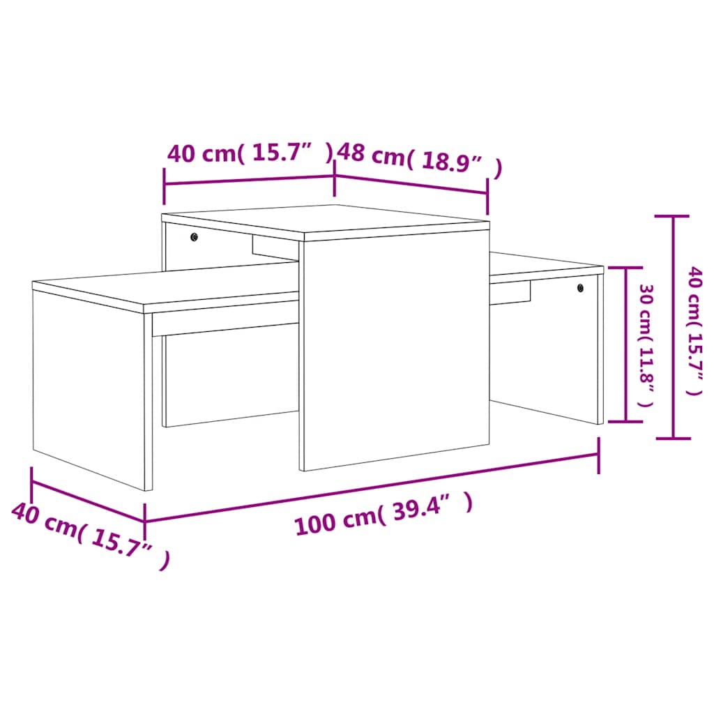 sofabordssæt 100x48x40 cm konstrueret træ sonoma-eg