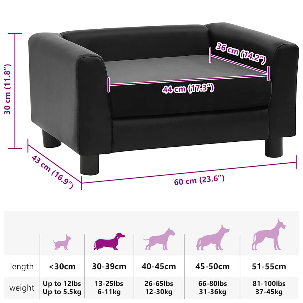 hundesofa 60x43x30 cm plys og kunstlæder sort