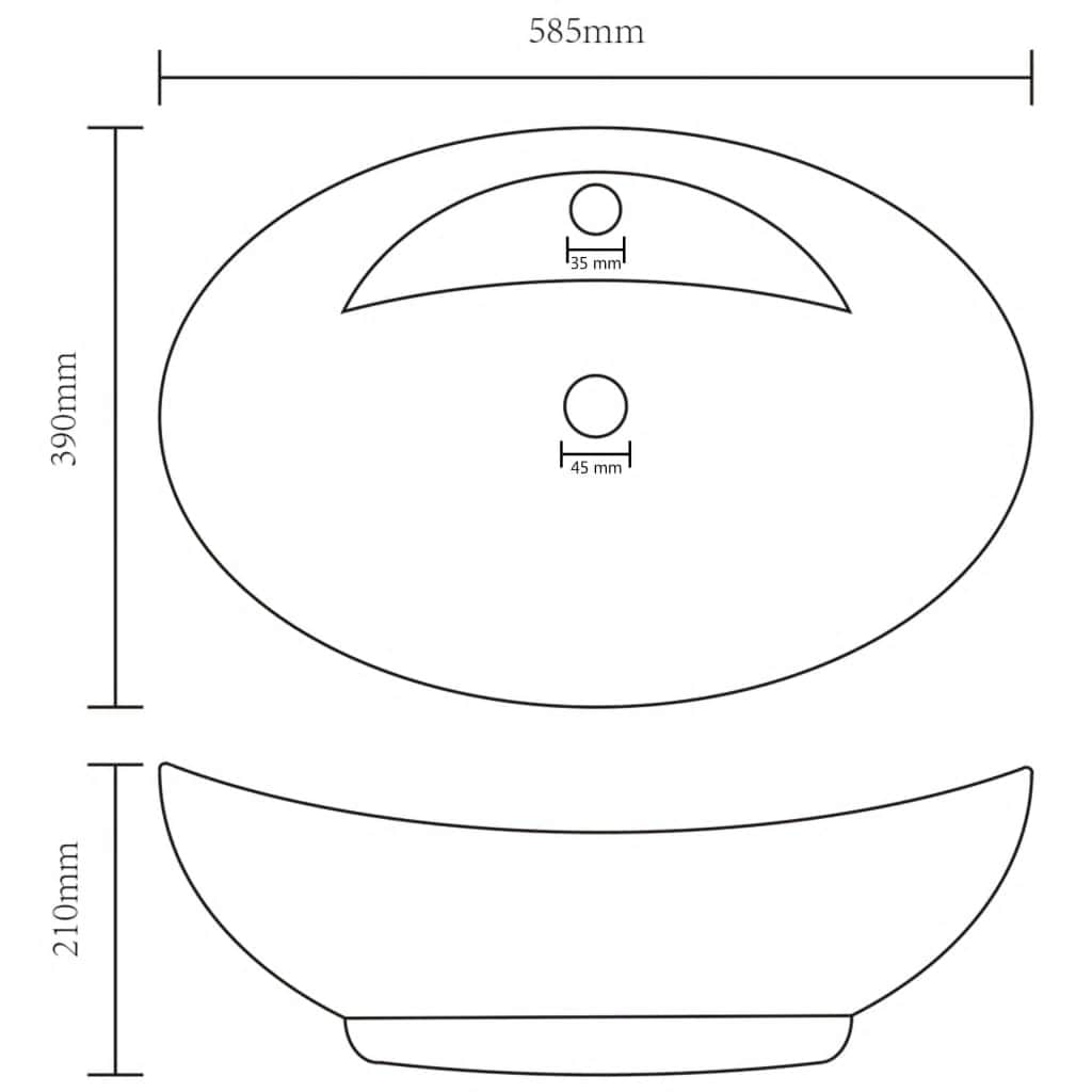 luksuriøs håndvask overløb 58,5x39cm keramisk oval mat mørkeblå
