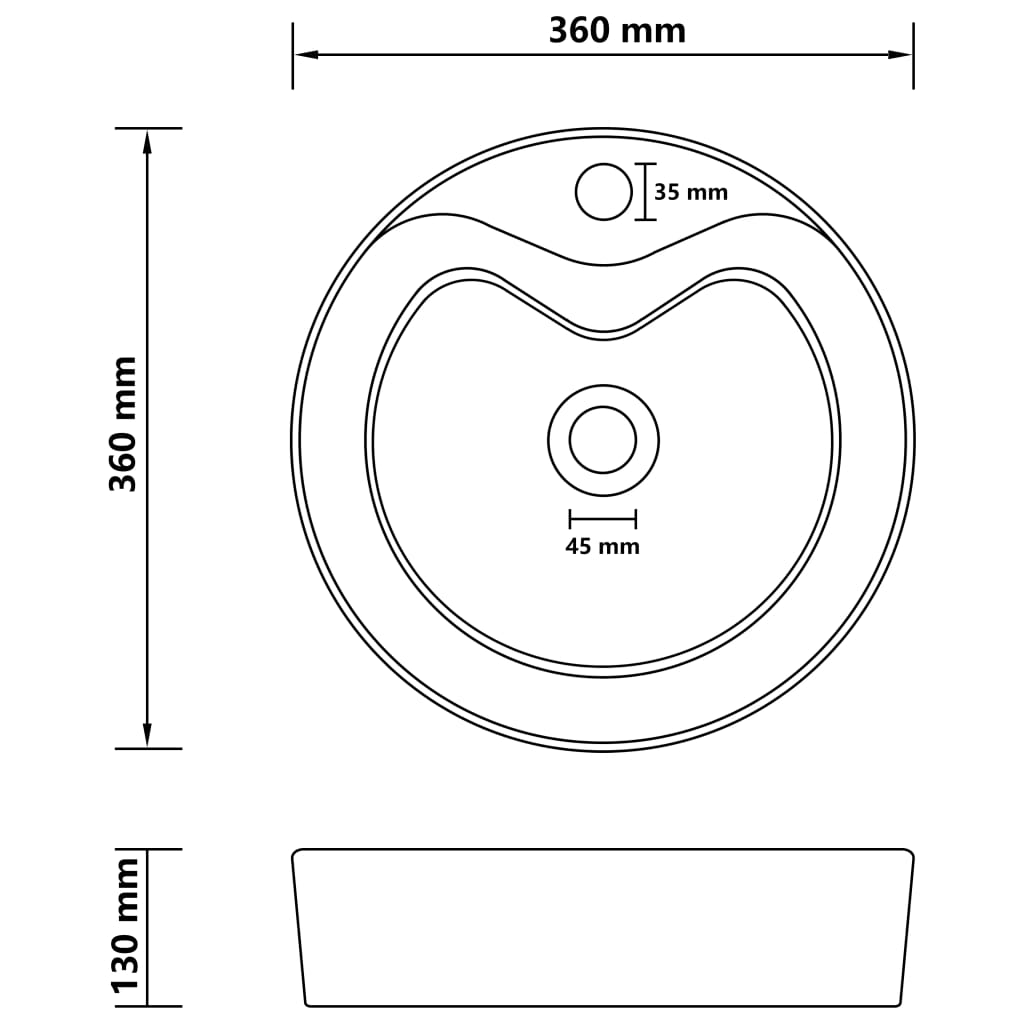 luksuriøs håndvask med overløb 36x13 cm keramik mat sort