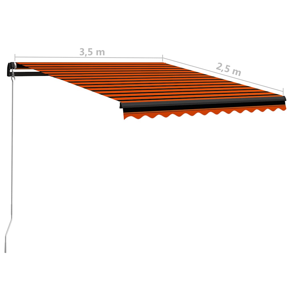 markise m. LED-lys 350x250 cm manuel betjening orange og brun