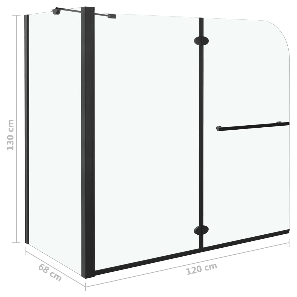 foldbar brusevæg 120x68x130 cm sikkerhedsglas sort