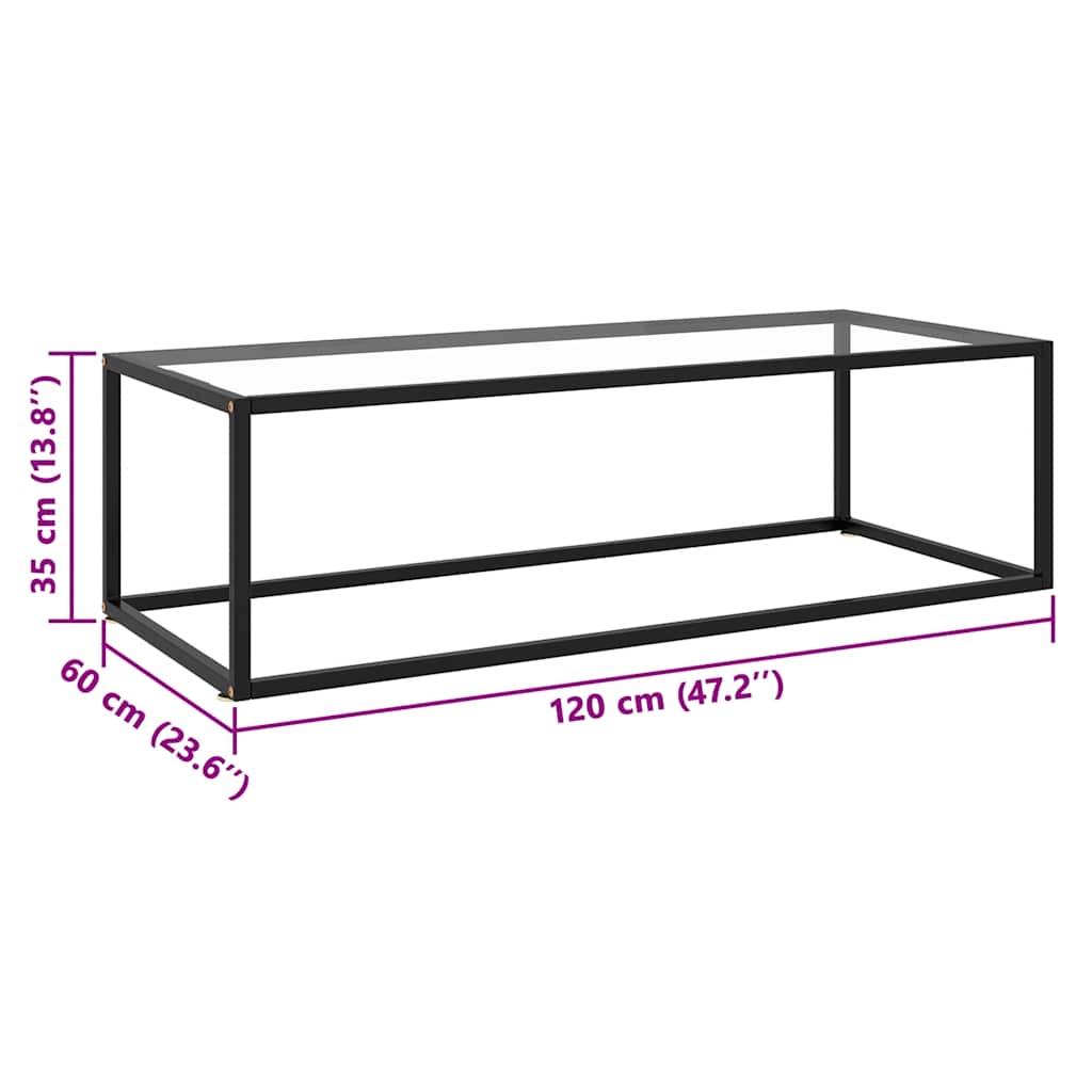 sofabord 120x60x35 cm hærdet glas sort