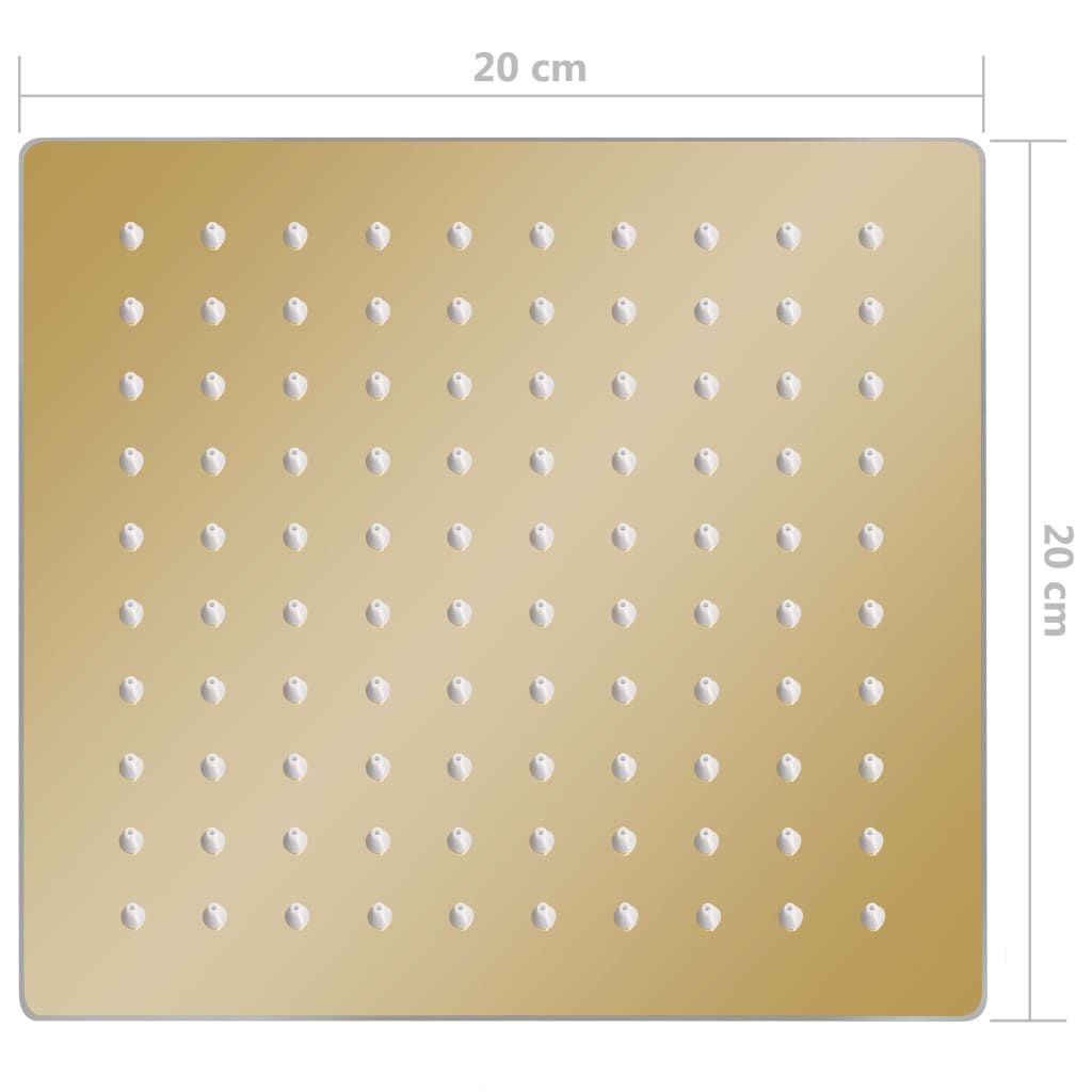 regnbrusehoved 20x20 cm firkantet rustfrit stål guldfarvet